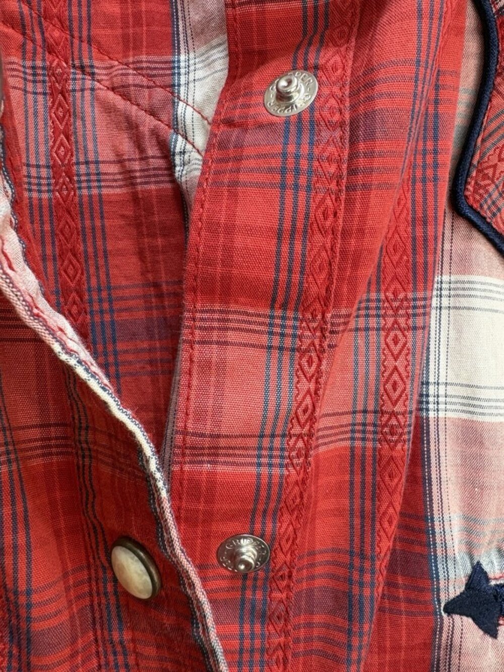 Vtg Wrangler Retro Men's Large Shirt Plaid Western Snap Pearl Cowboy Red White - Picture 3 of 16